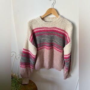 Dex knitted sweater in shades of pink, cream and grey. Sz L